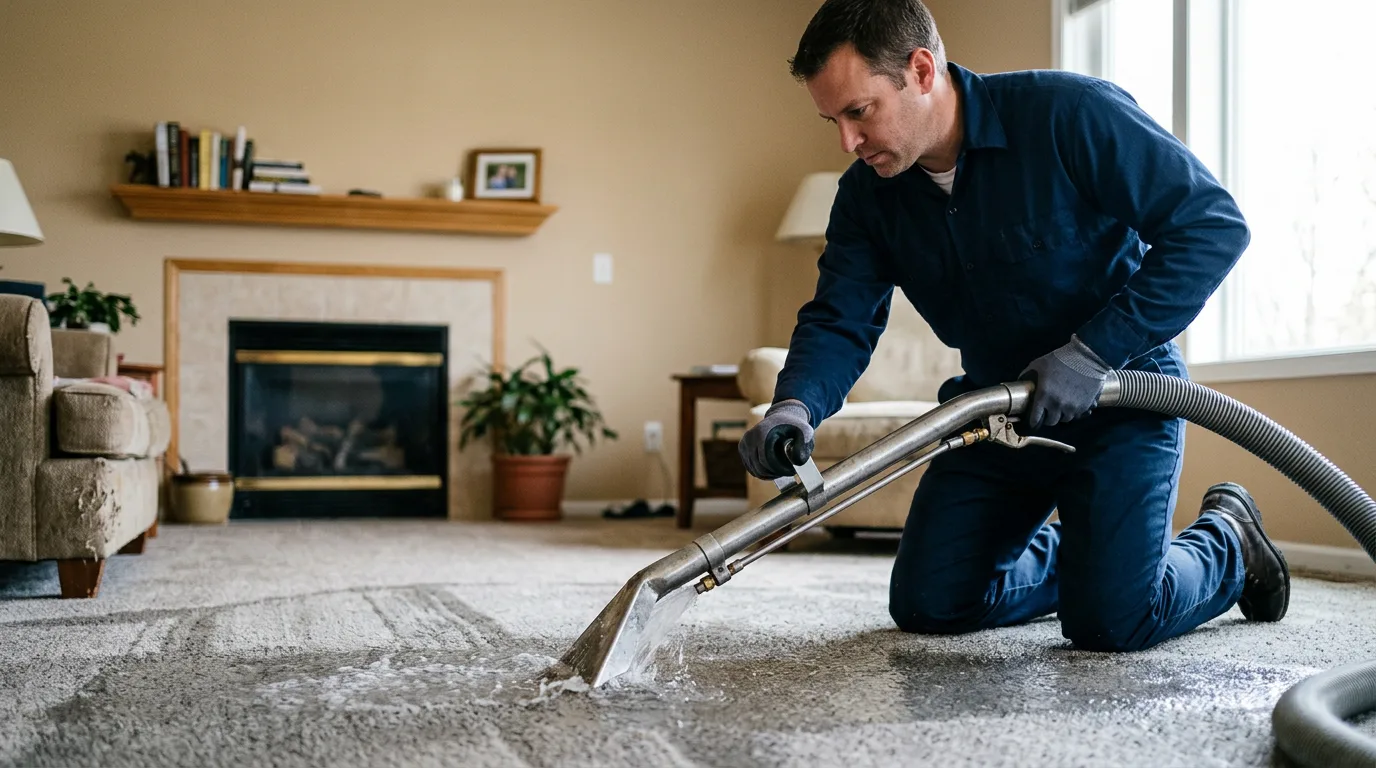 Water damage restoration technician working near Prattsville, AR